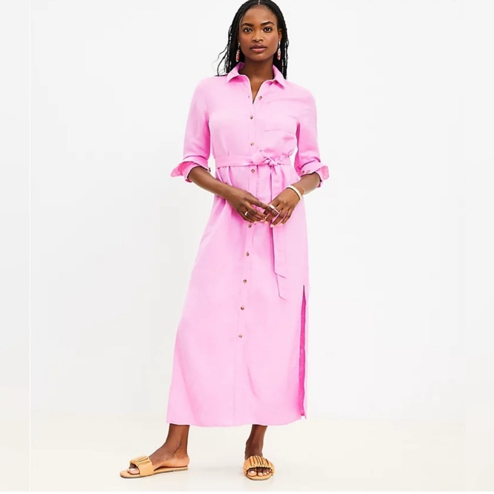 Loft Women's Petite Linen Blend Maxi Shirtdress NWT